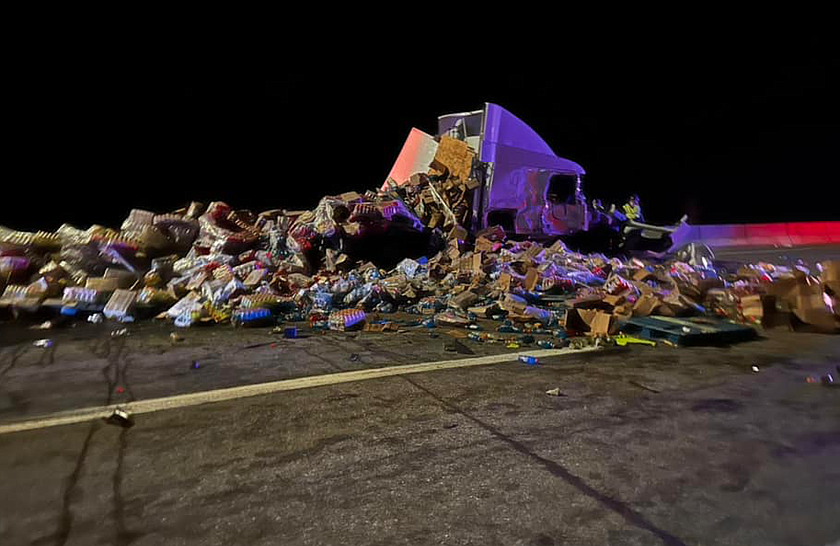 One of the semi trucks involved in Wednesday evening's accident on I-90 near Pinehurst.