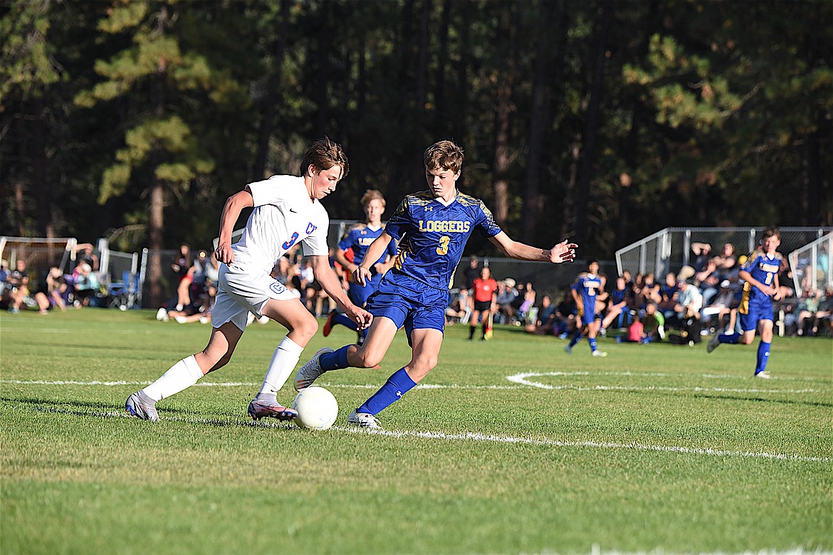 Libby's Ledger Fortner (3) defends against Columbia Falls in the Sept. 14 game at J. Neils Memorial Park. (Scott Shindledecker/The Western News)