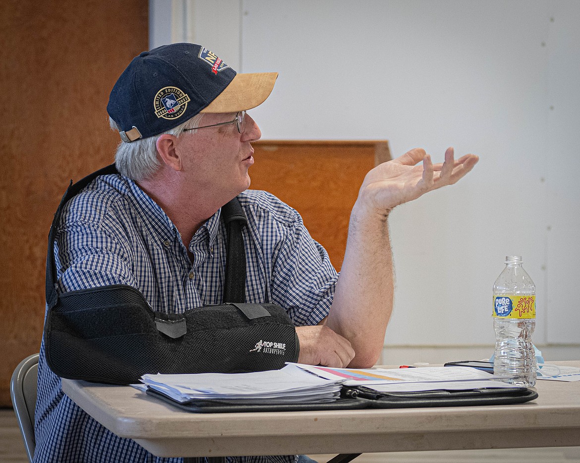 Sanders County Fair board Chairman Randy Woods speaks at the monthly meeting last week. (Tracy Scott/Valley Press)