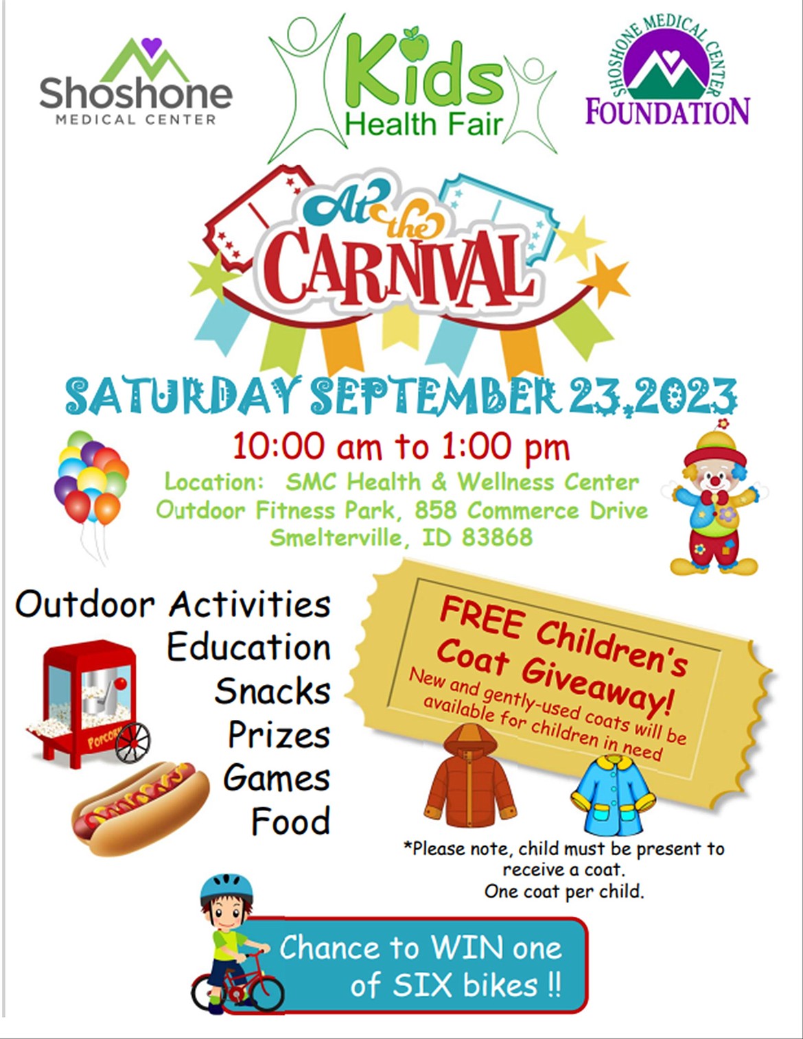 The Kids Health Fair takes place from 10 a.m. to 1 p.m. Saturday, Sept. 23 at the SMC Fitness Center at 858 Commerce Drive in Smelterville.