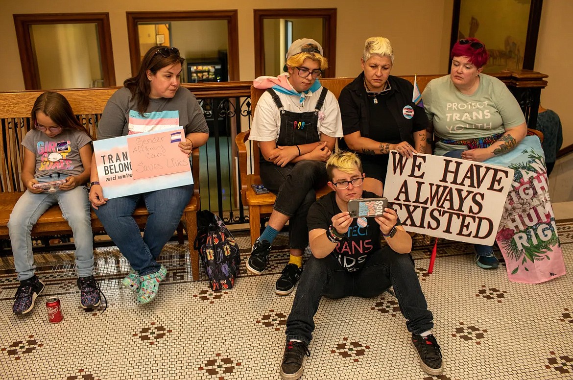 A group of plaintiff supporters watch a court hearing during Van Garderen et al v. State of Montana over Zoom at the Missoula County Courthouse on Monday, Sept. 18, 2023. (John Stember/MTFP)