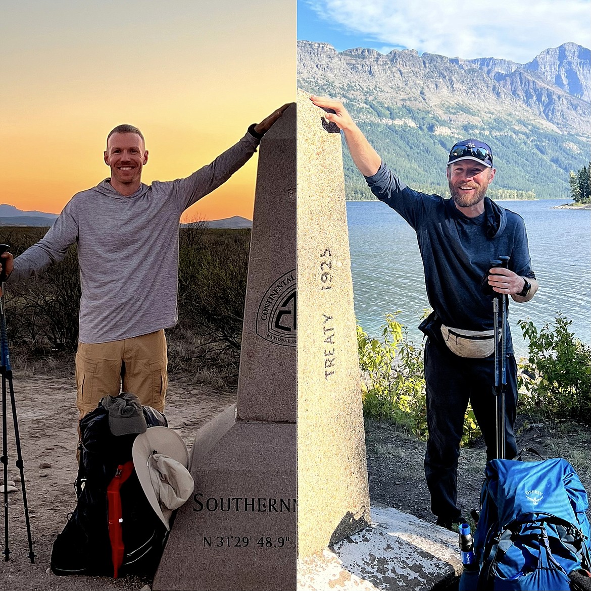 A photo shows Brendan Hickman touching the pillar that marks the beginning and end of the Continental Divide Trail, which he completed on Aug. 29. (photo provided)