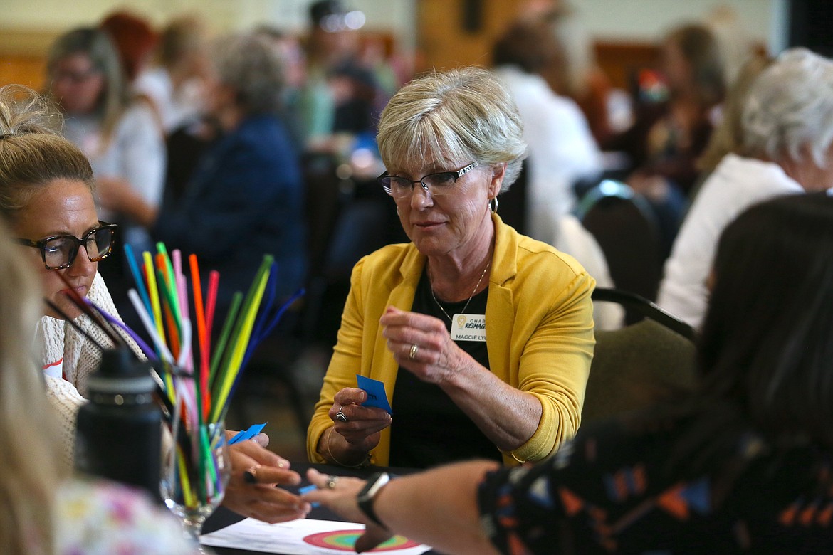 Charity Reimagined founder Maggie Lyons participates in an exercise Tuesday during the True Charity Foundations Workshop at the Kroc Center.