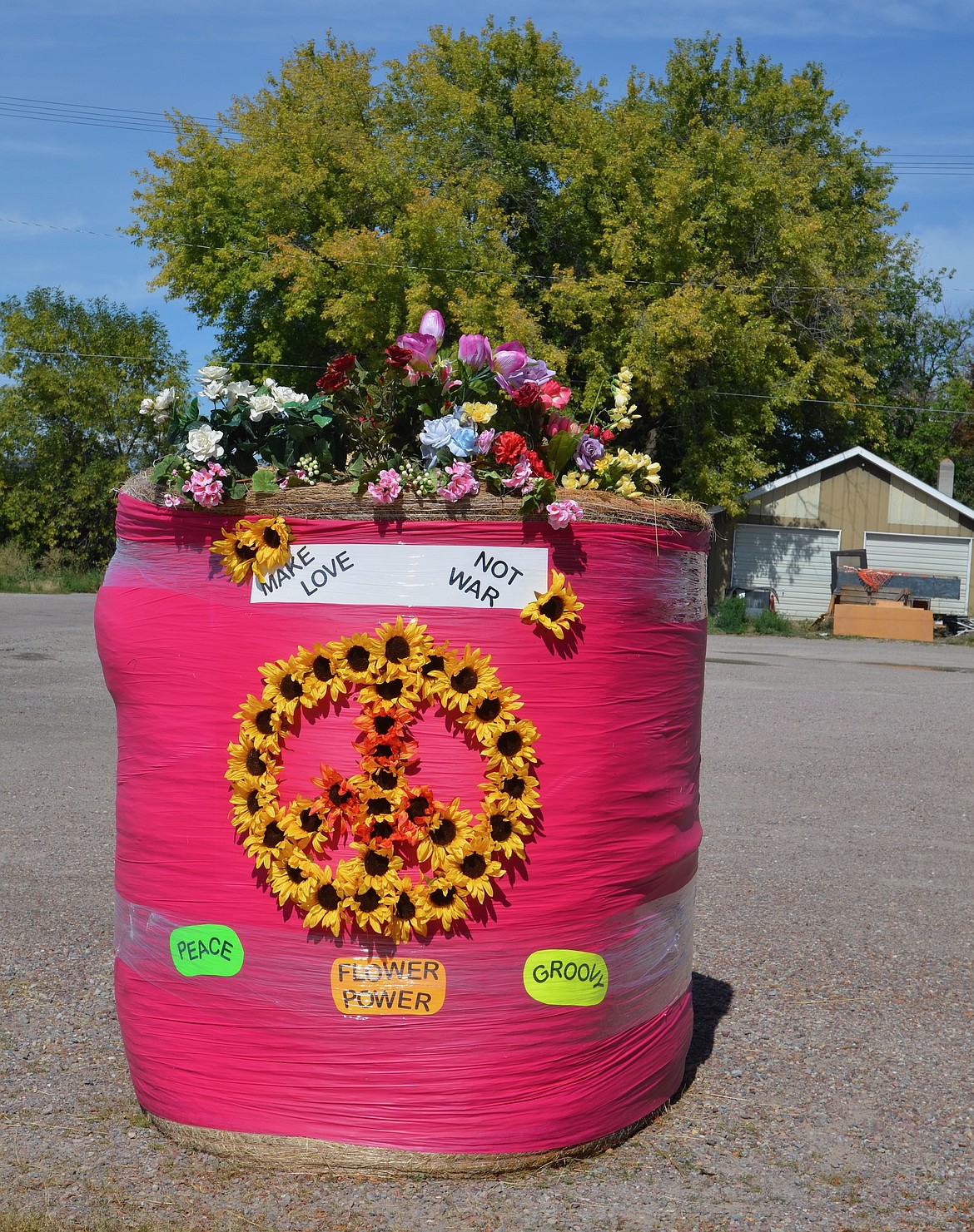 Flower Power is the theme of this decorated bale along Main Street in Ronan. Trail of Bales winners will be announced Thursday. (Kristi Niemeyer/Leader)