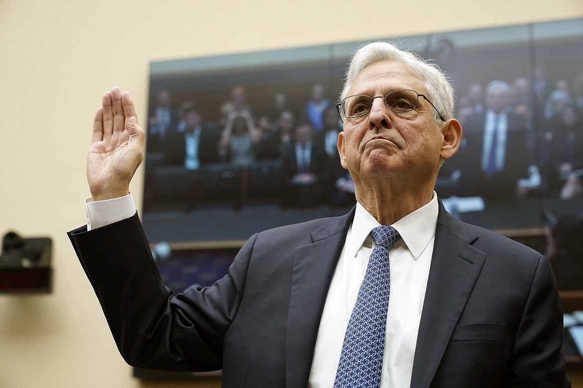 Attorney General Merrick Garland is sworn in at the start of a House Judiciary Committee hearing, Wednesday, Sept. 20, 2023, on Capitol Hill in Washington. (AP Photo/Jacquelyn Martin)