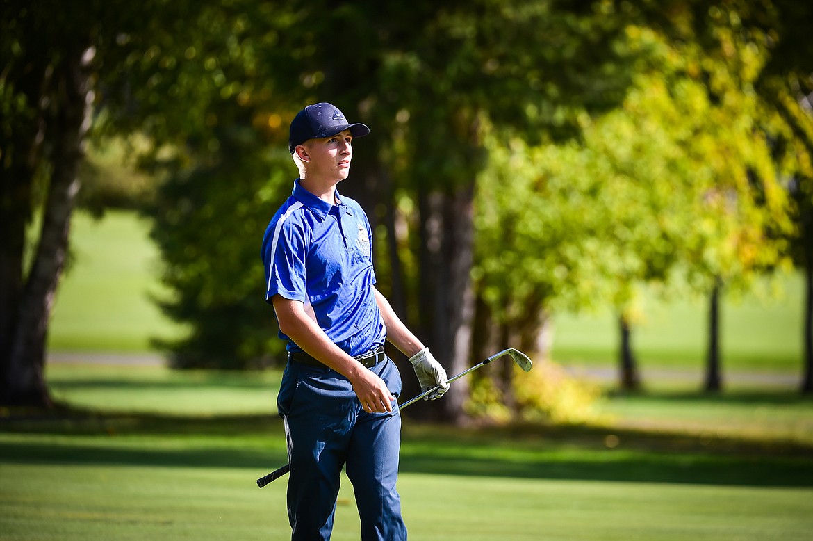 Libby's Reece Malyevac watches his approach on the 11th fairway during the Western A Divisional tournament at Whitefish Lake Golf Club on Thursday, Sept. 21. (Casey Kreider/Daily Inter Lake)