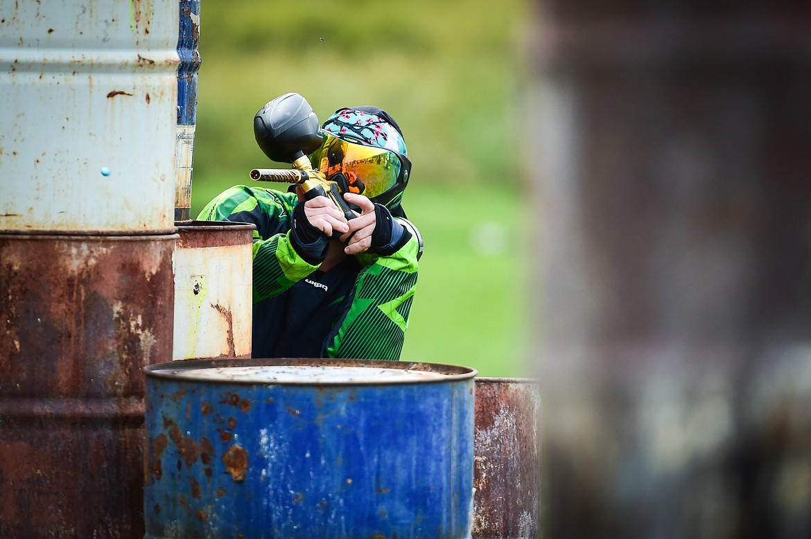 Players compete in a game of five-on-five on one of the courses at Montana Action Paintball near Kila on Saturday, Sept. 23. (Casey Kreider/Daily Inter Lake)