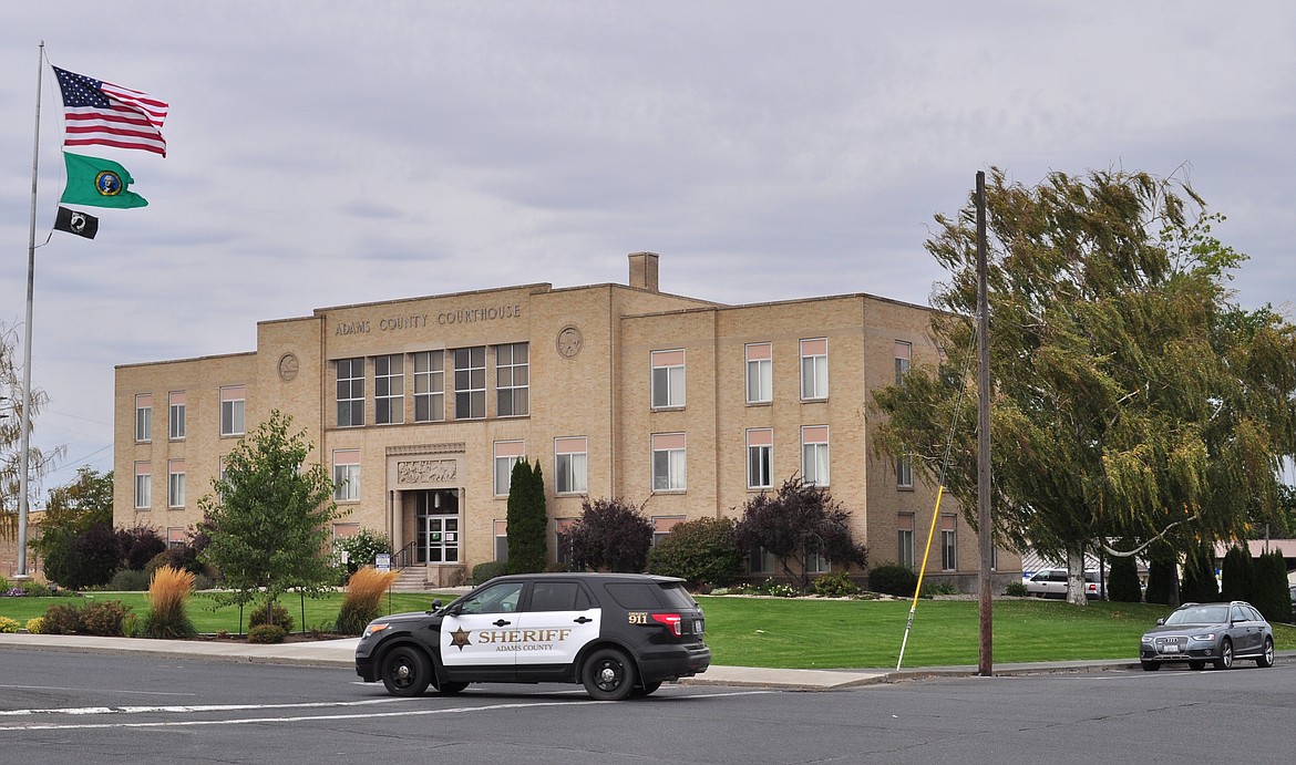 The Adams County Jail is a semi-detached portion of the Adams County Courthouse, pictured,  with a separate entrance off North Washington Street in Ritzville.