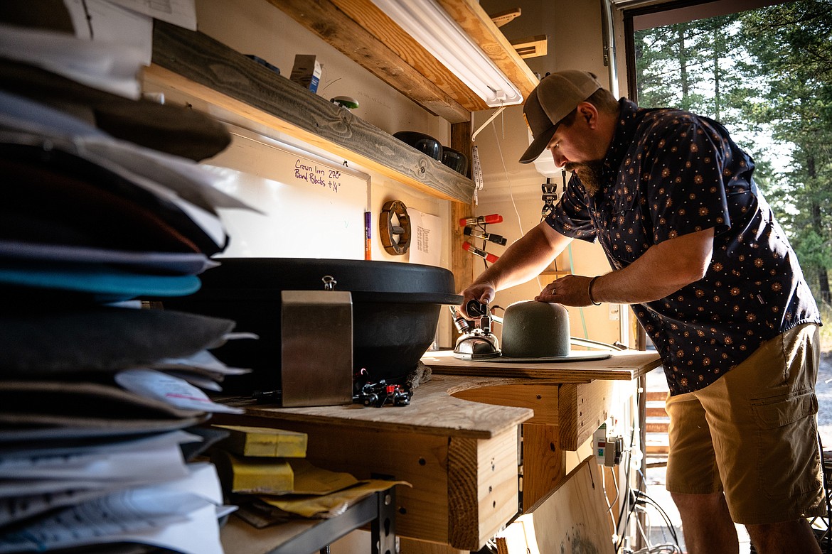 Todd Horning, co-owner of Glacier Rim Hats in Whitefish, Montana, works on a hat. (Photo courtesy of Kyle Stansbury)
