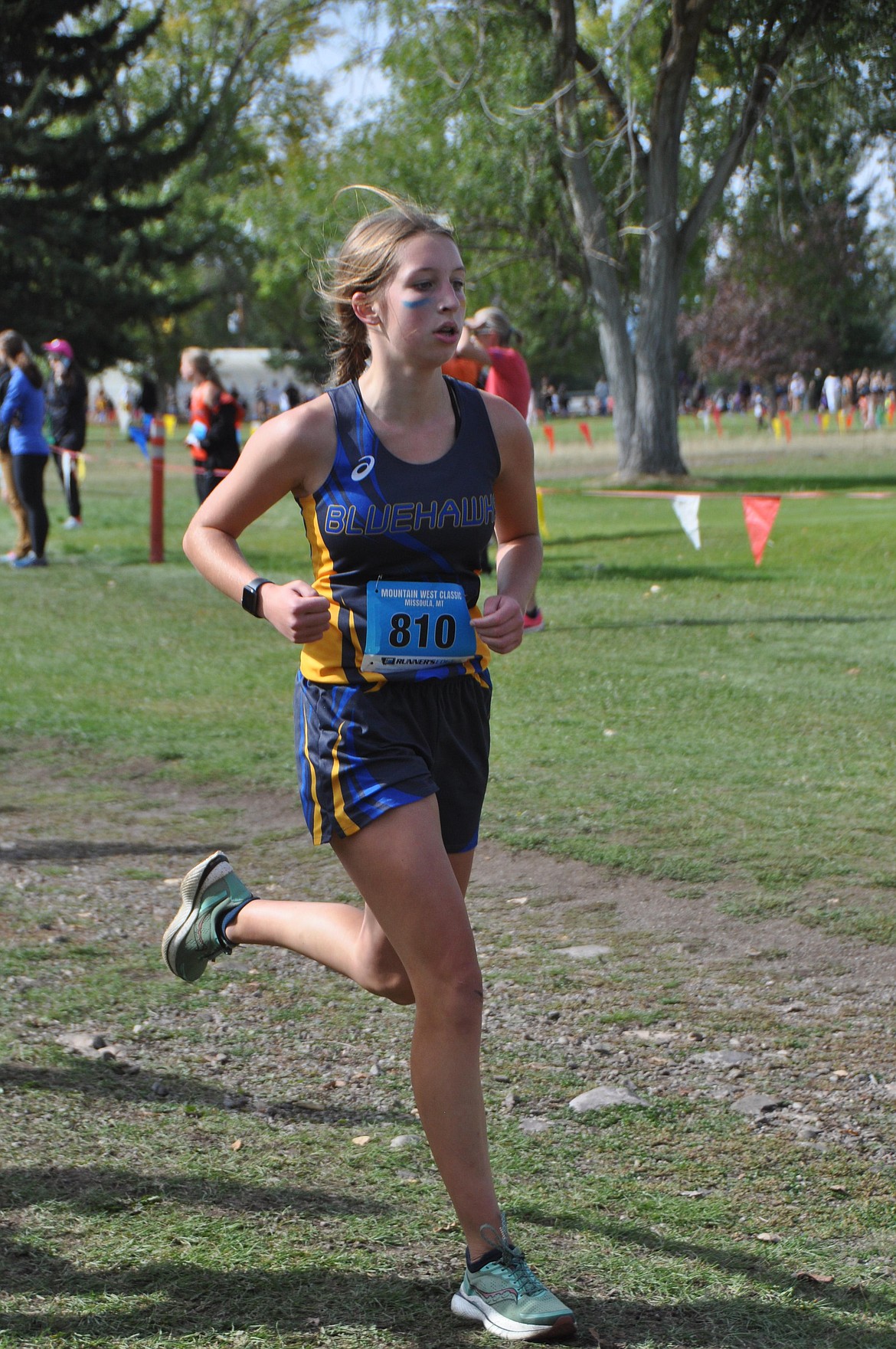 Thompson Falls freshman Aubrey Baxter competes in the Mountain West Classic cross country this past Saturday, among more than 1,000 runners who took part at the UM Golf Course in Missoula. (Photo by Sarah Naegeli)