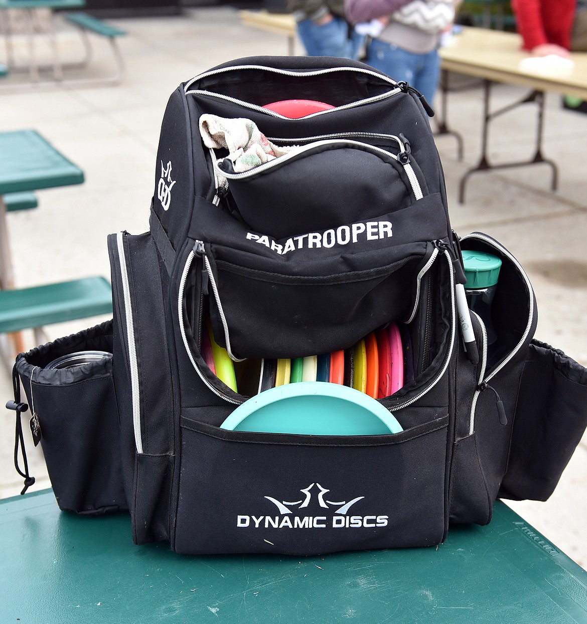 A competitor's bag full of various discs. (Julie Engler/Whitefish Pilot)