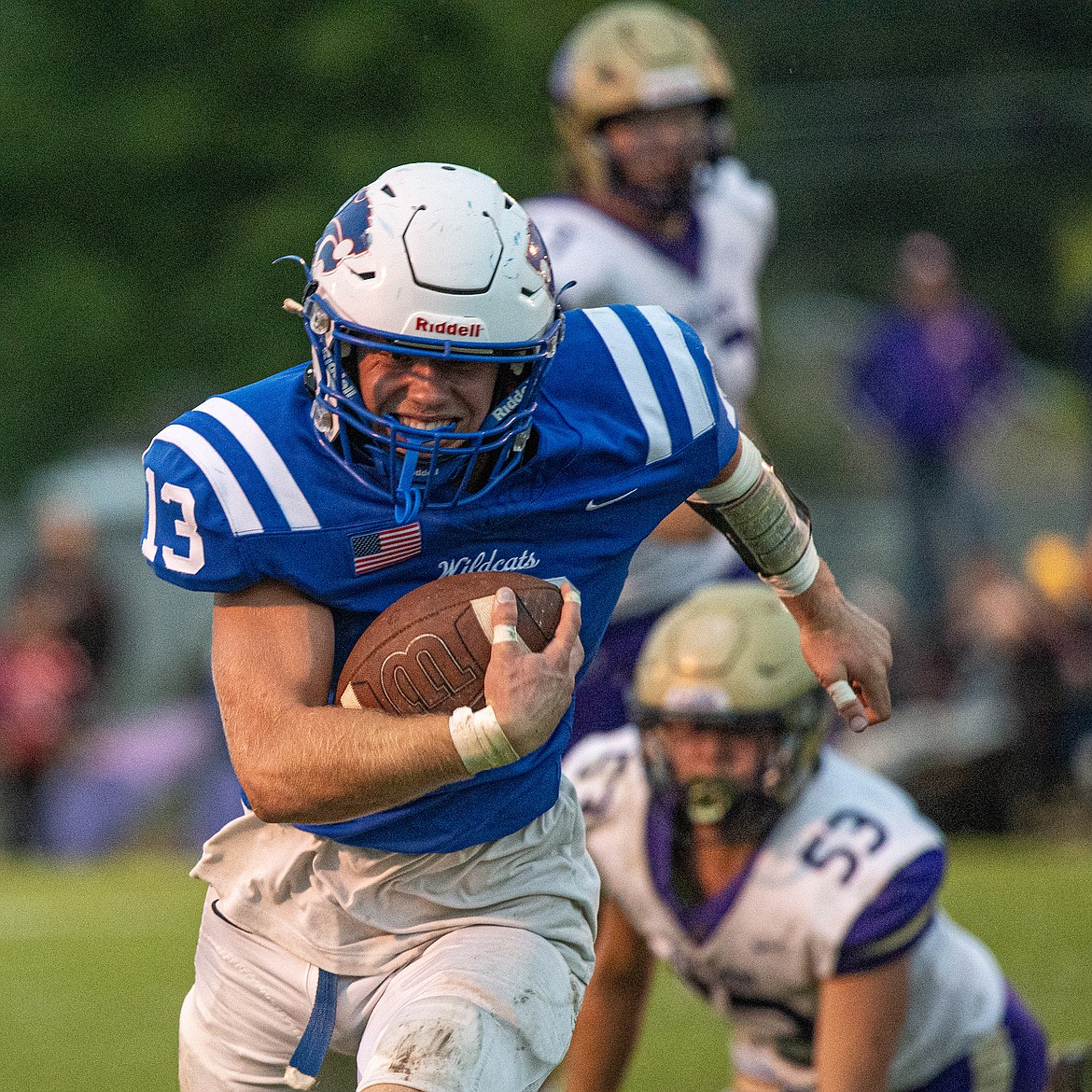 Alihn Anderson is all smiles as he makes his way into the end zone for a Wildcat  touchdown on Friday, Sept. 22. The Cats won their Homecoming against Polson 42-0. (Avery Howe photo).