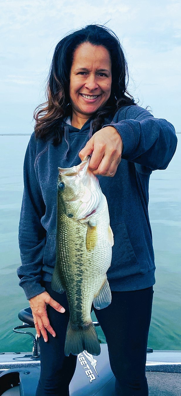Patty Cushing caught this nice largemouth bass while fishing Potholes Reservoir.