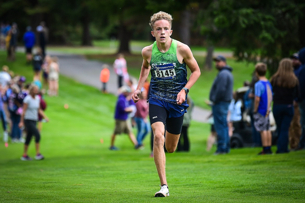 Glacier's Owen Thiel placed second in the boys race during the Whitefish Invite at Whitefish Lake Golf Club on Tuesday, Sept. 26. (Casey Kreider/Daily Inter Lake)