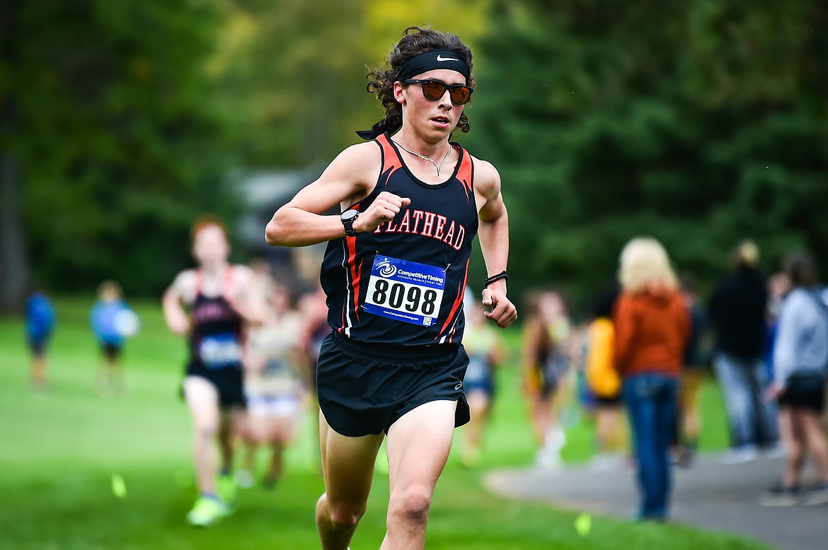 Flathead's Robbie Nuila placed first in the boys race in the Whitefish Invite at Whitefish Lake Golf Club on Tuesday, Sept. 26. (Casey Kreider/Daily Inter Lake)