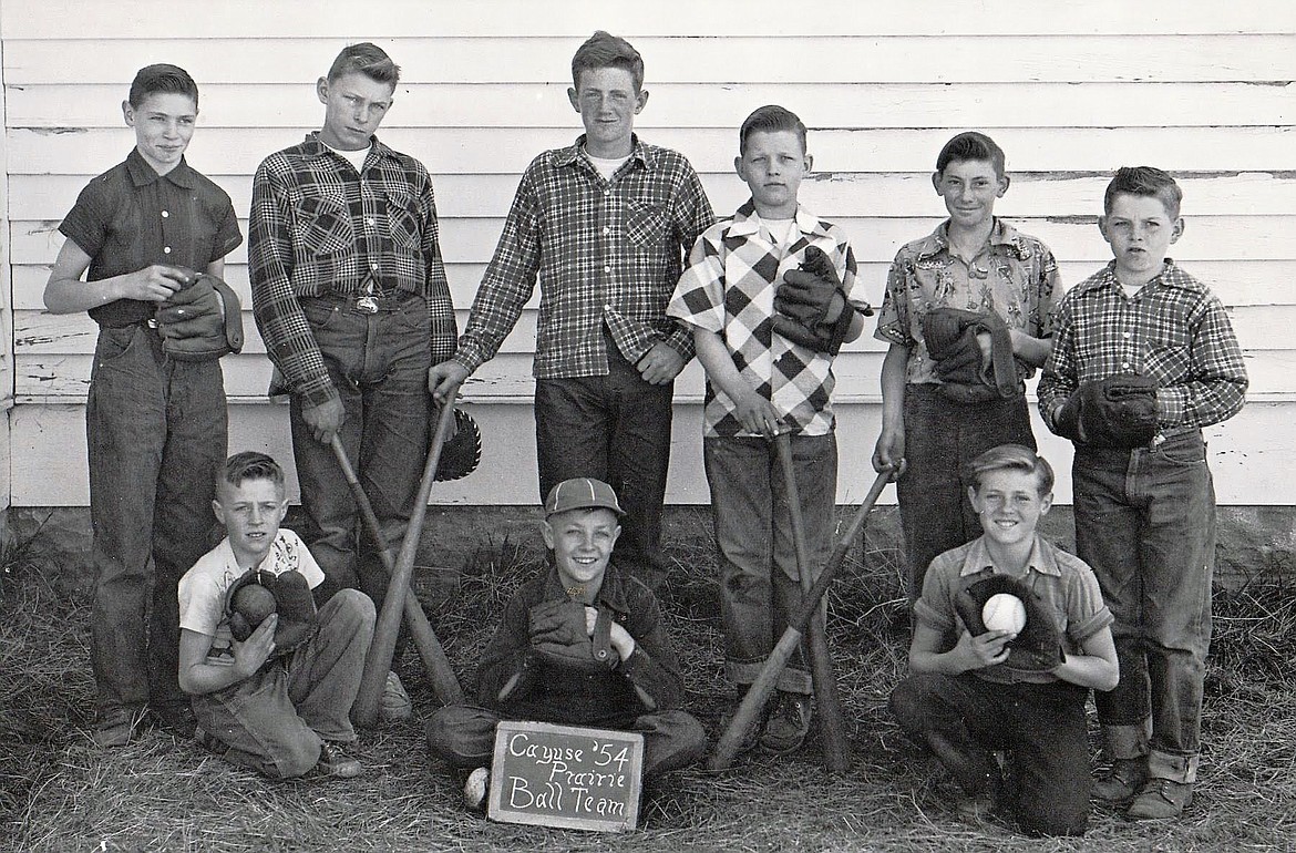 The 1954 Cayuse Prairie ball team. Whether baseball or softball, ball was a popular sports activity.(Photo provided by Cayuse Prairie School)
