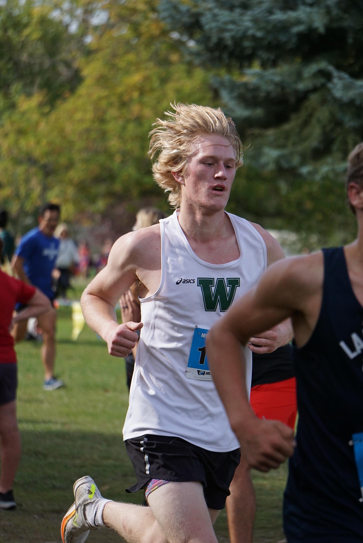 Senior Azure Stolte sprints towards the finish at his final visit to Missoula for the Mountain West Classic on Saturday. (Matt Weller photo)