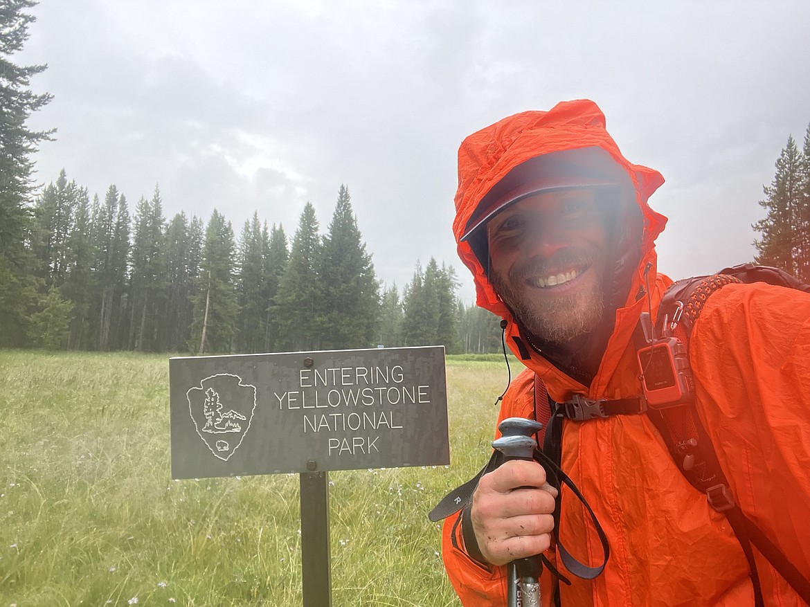 Brendan Hickman crosses into Yellowstone National Park on his way to the Canadian border during his Continental Divide Trail trek. (photo provided)
