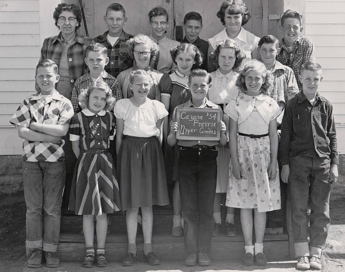 A 1954 class photo of Cayuse Prairie's upper grades. (Photo provided by Cayuse Prairie School)