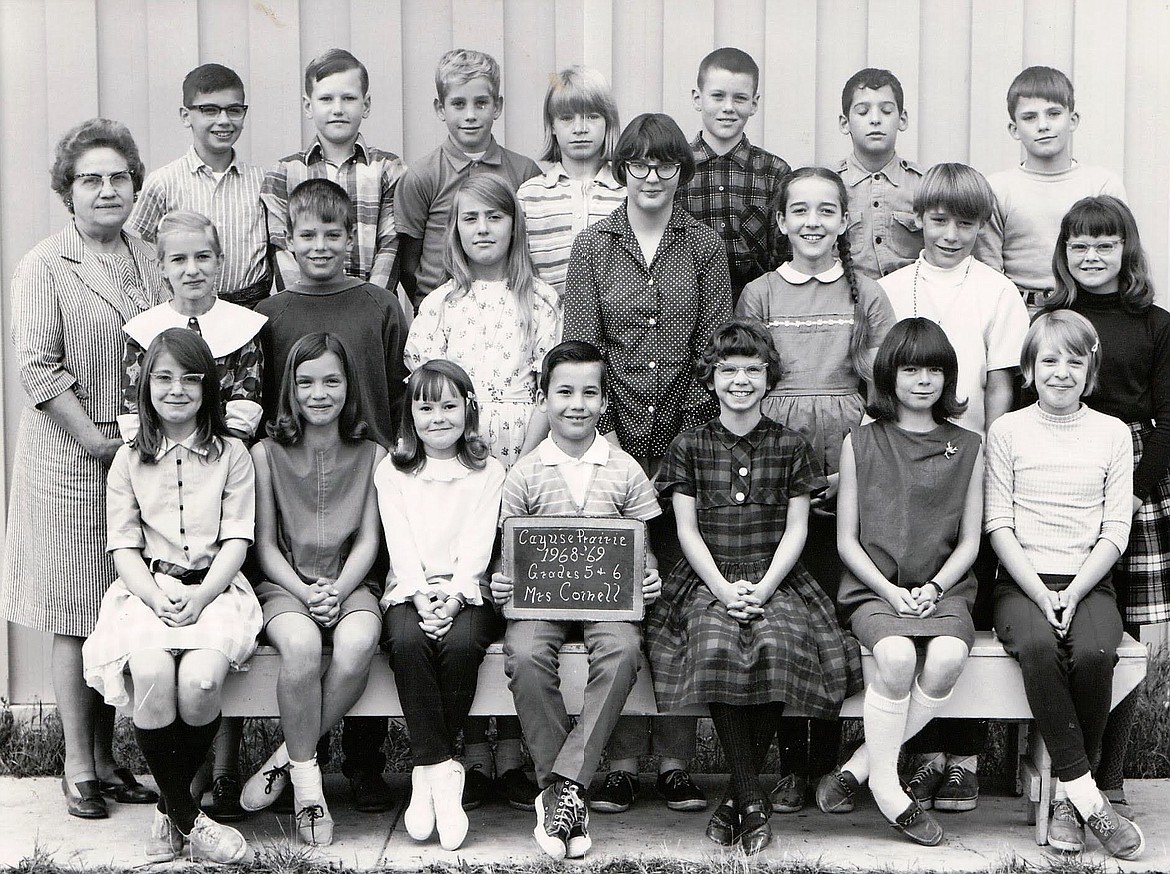 A class photo of Cayuse Prairie School fifth- and sixth-graders and teacher Mrs. Cornell taken during the 1968-69 school year. (Photo provided by Cayuse Prairie School)