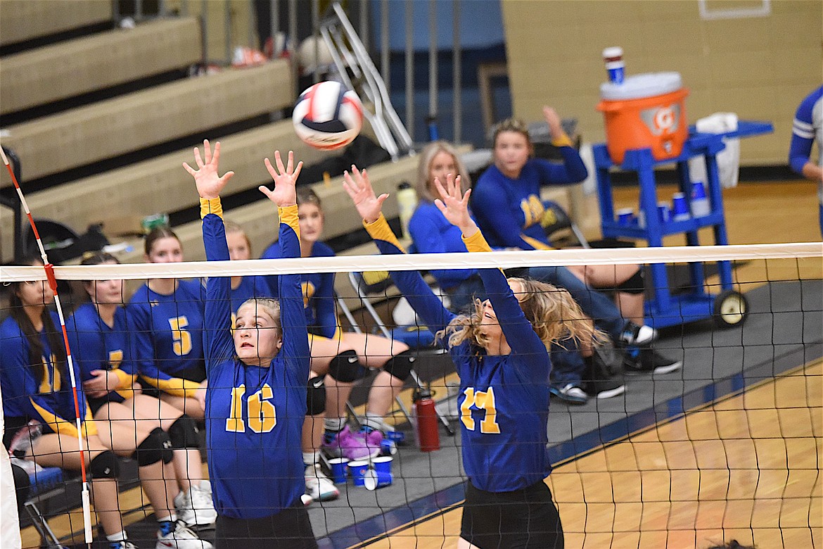 Libby's Rylee Delmas competes against Ronan on Saturday, Sept. 30. Ronan won in three sets. (Scott Shindledecker/The Western News)