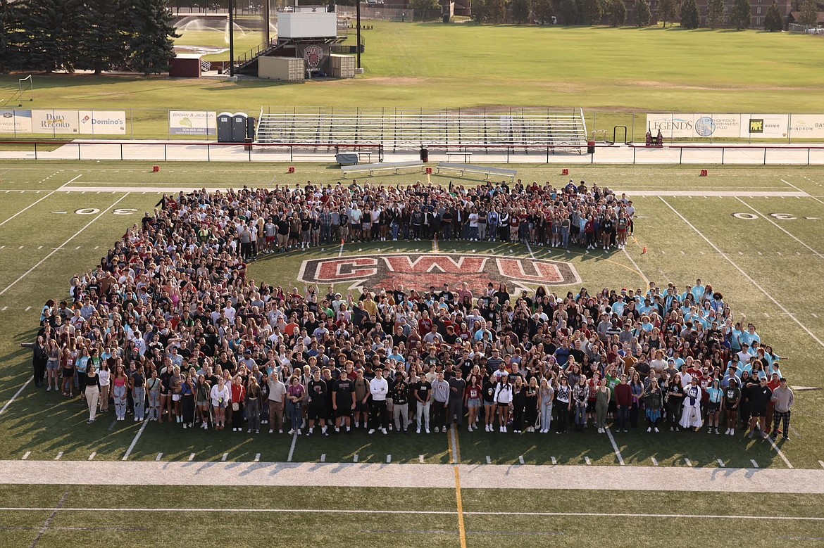 Central Washington University’s freshman class grouped into a “C” for CWU. President Jim Wohlpart said in his State of the University address Friday that the school had improved enrollment over the previous year, but did not meet its enrollment expectations.