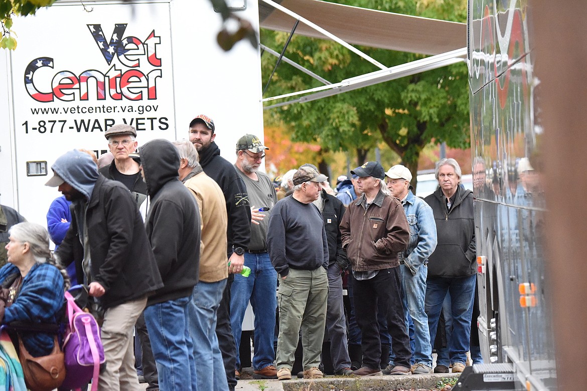 Veterans stand in line at the Memorial Center in Libby on Saturday, Sept. 30, at the 2023 Northwest Montana Veterans Stand Down. (Scott Shindledecker/The Western News)