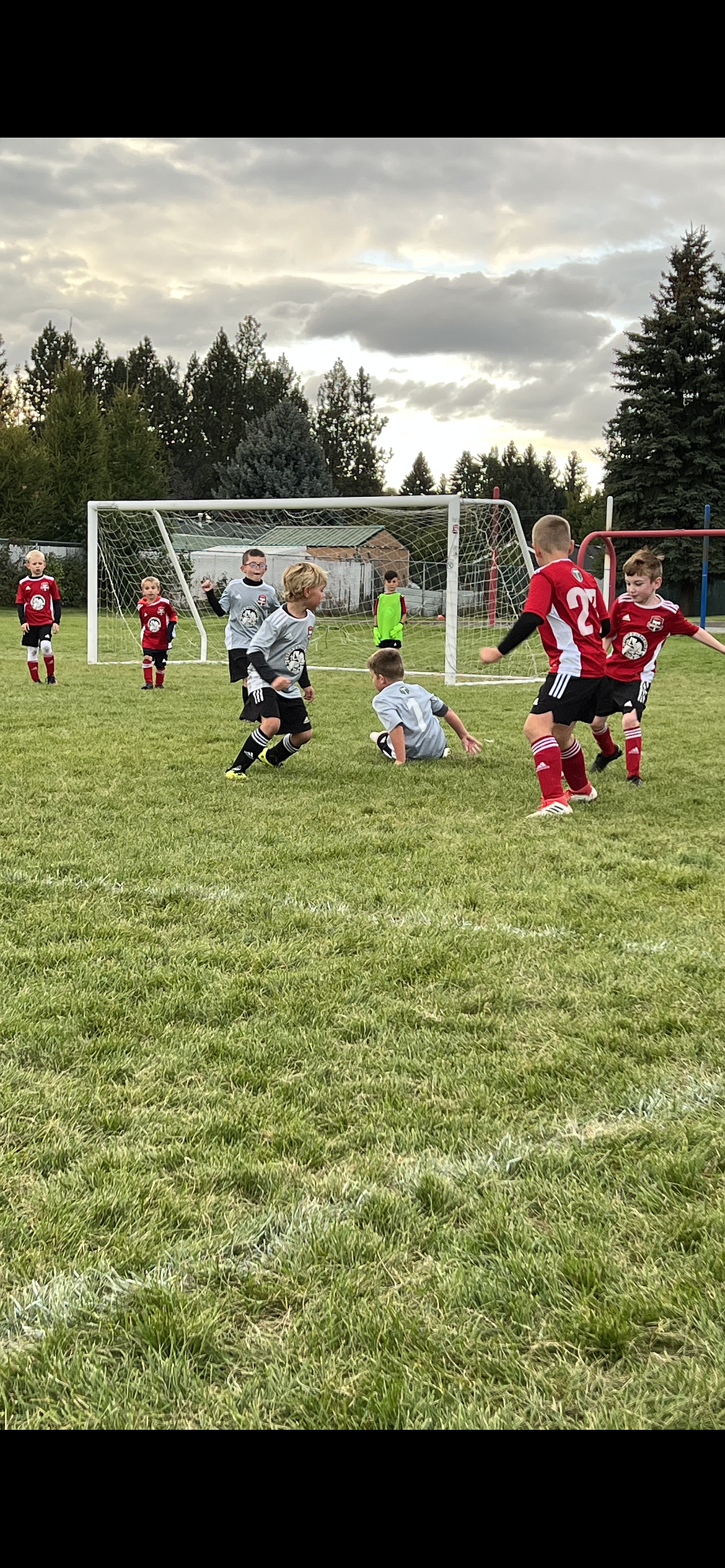 Photo by KATHY STERLING
The Timbers North FC 2016 boys teams played an interclub match last Thursday at Hayden Meadows Elementary, Red team against White team. The White team won 7-5. Red goals were scored by Jackson Martin (2), Colin Happeny (2) and Xavier Sousley (1). White goals were scored by Mitchell Volland (6) and Elijah Cline (1). Pictured from left are Ryker Bertek, Kashton Thorne, Wilson Morris,  Elijah Cline,  Peyton Schock,  Isaak Sterling, Colin Happeny and goalie Xavier Sousley.