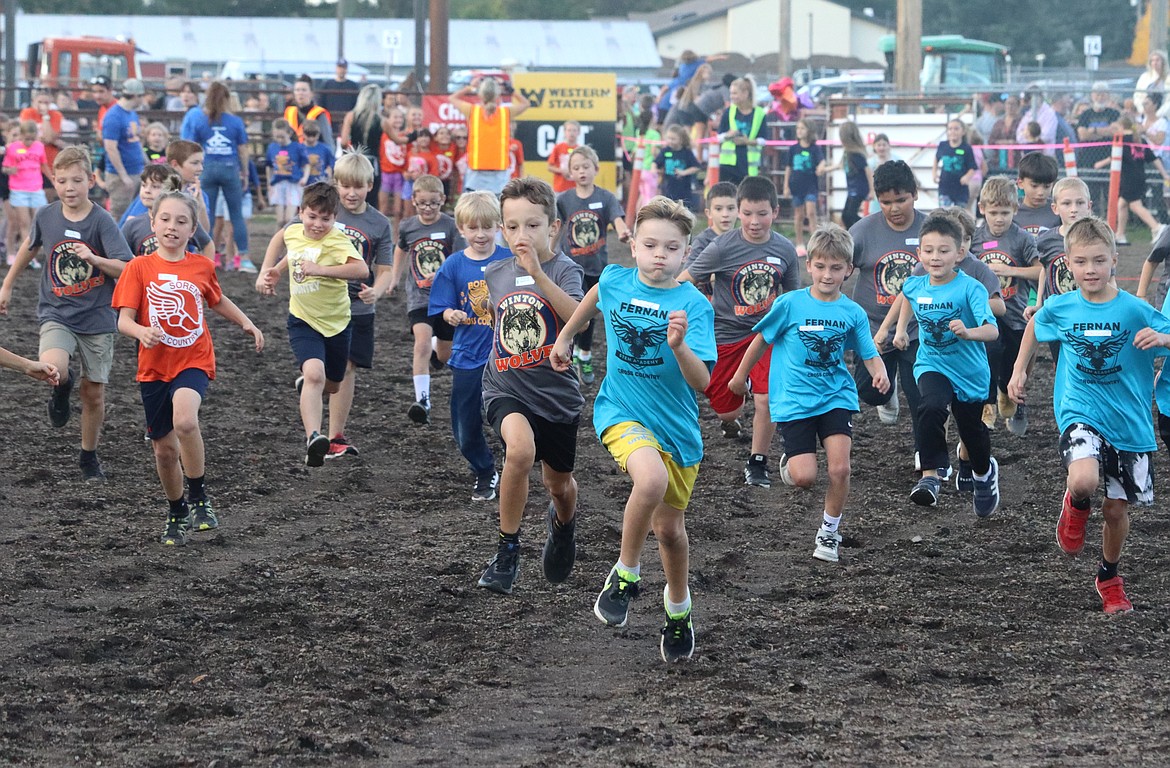 Boys are off and running in the Coeur d'Alene School District's annual elementary school cross country meet at the Kootenai County Fairgrounds on Thursday.