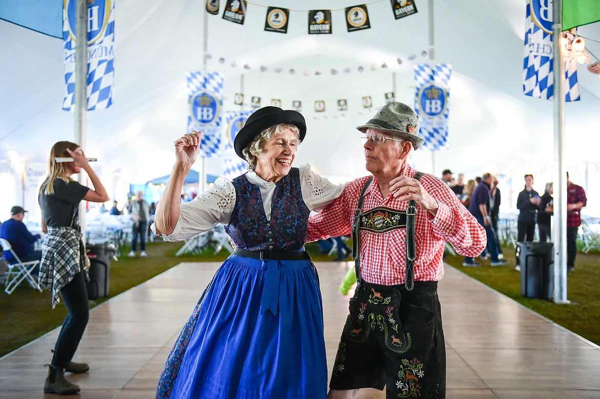 Carol and John Free dance to the German music played by The Bavarian Echoes at The Great Northwest Oktoberfest in Whitefish on Saturday, Oct. 7. (Casey Kreider/Daily Inter Lake)