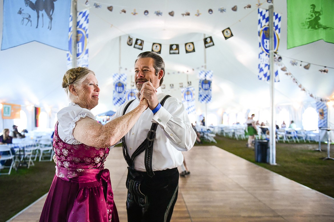 Sue Erickson and Mike Free dance to the music of The Bavarian Echoes at The Great Northwest Oktoberfest in Whitefish on Saturday, Oct. 7. (Casey Kreider/Daily Inter Lake)