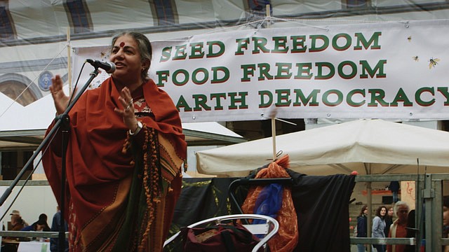 Vandana Shiva speaks at a press function for her movie, "The Seeds of Vandan Shiva." Create will host a screening of the film Oct. 22.