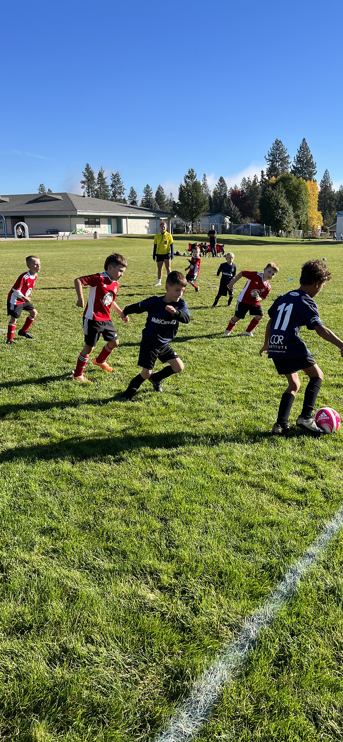 Photo by KATHY STERLING
The Timbers North FC 2016 Boys Red soccer team beat the Spokane Sounders B2016 North Belles 8-1 last Saturday in U8 fall league play at Hayden Meadows Elementary. Red goals were scored by Jackson Martin (3), Colin Happeny (1), Peyton Schock (1), Isaak Sterling (1) and Xavier Sousley (2). Timbers pictured from left, in red, are Jaxson Matheney, Jackson Martin, Colin Happeny and Peyton Schock.