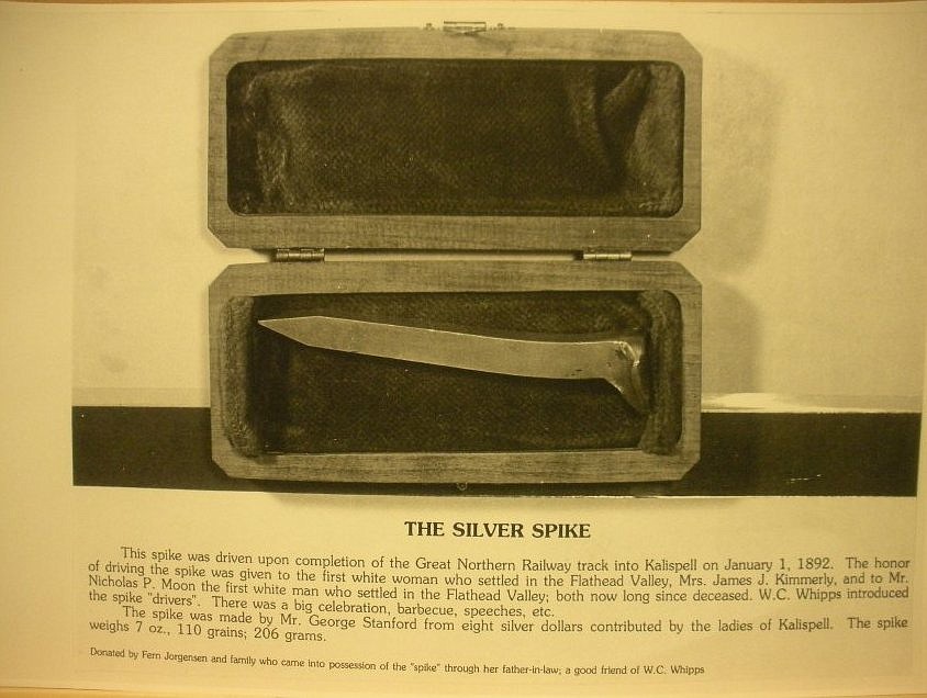 A silver spike used on the old Kalispell railyard. (Photo courtesy of the Northwest Montana History Museum)