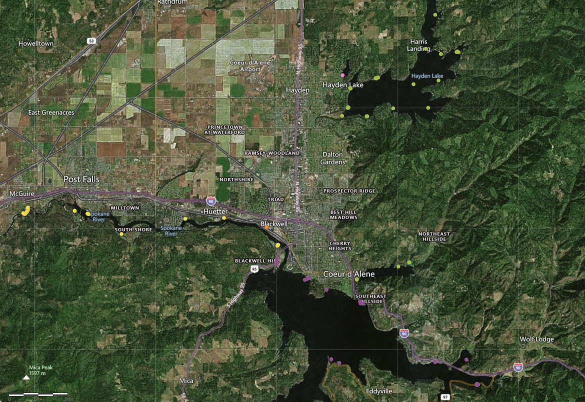 Each dot represents a water monitoring location where water is periodically tested for quagga mussels as part of an early detection program.