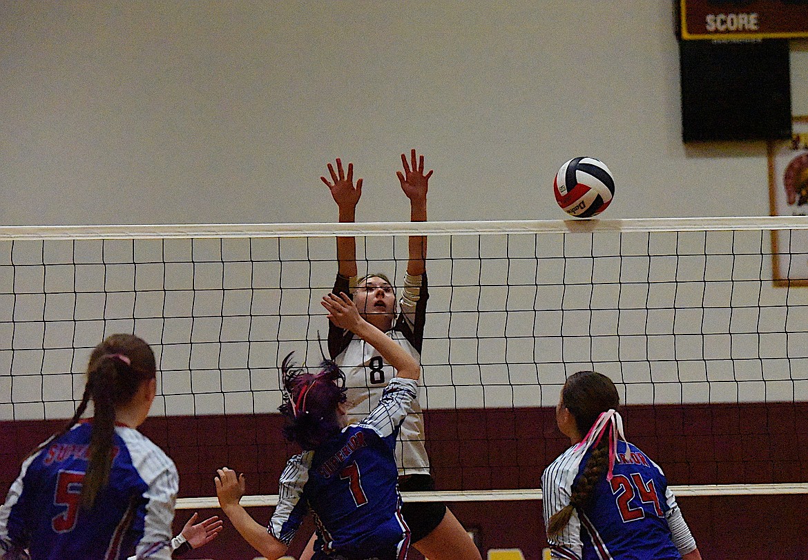 Troy sophomore Jaylee Meyers competes against Superior in a match on Thursday, Oct. 12. (Scott Shindledecker/The Western News)