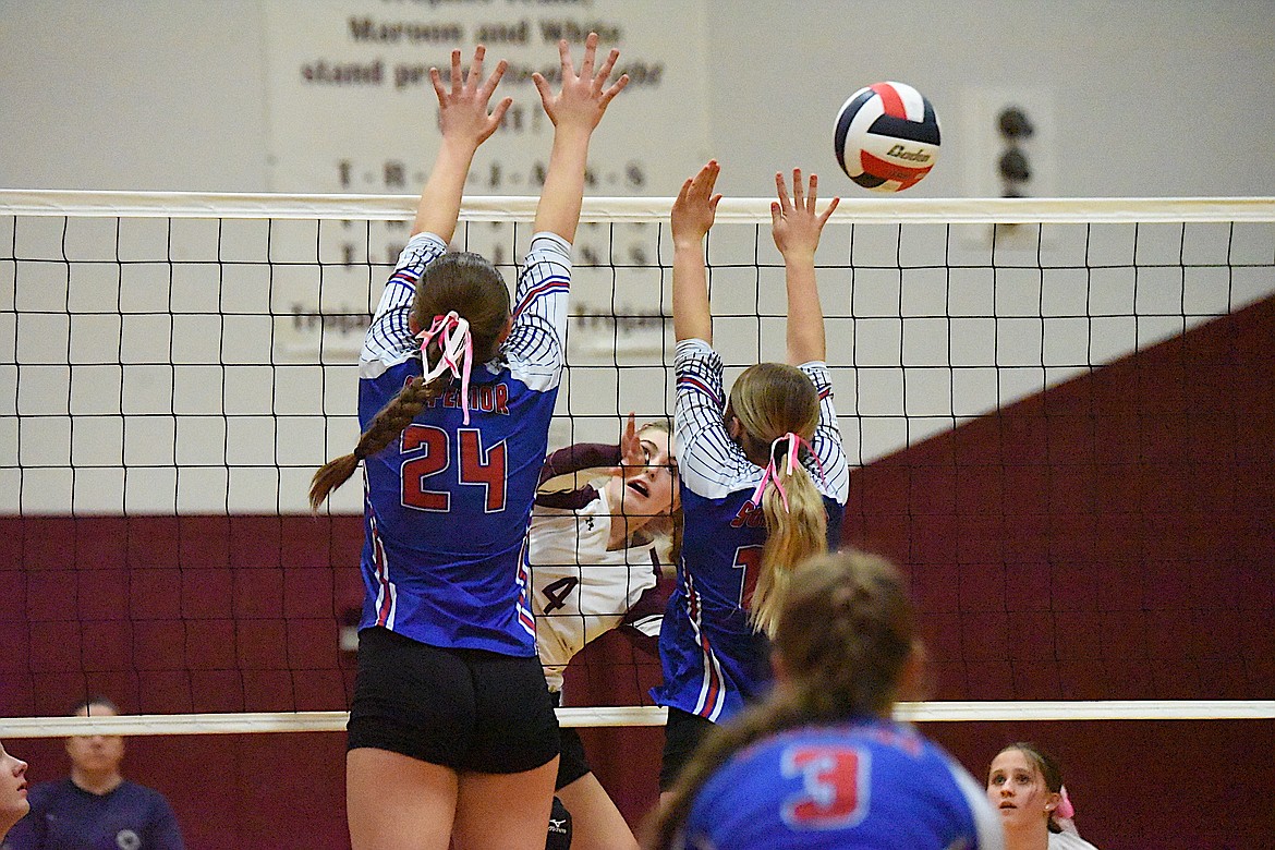 Troy sophomore Mellissa Laffoon battles against Superior in a match on Thursday, Oct. 12. (Scott Shindledecker/The Western News)