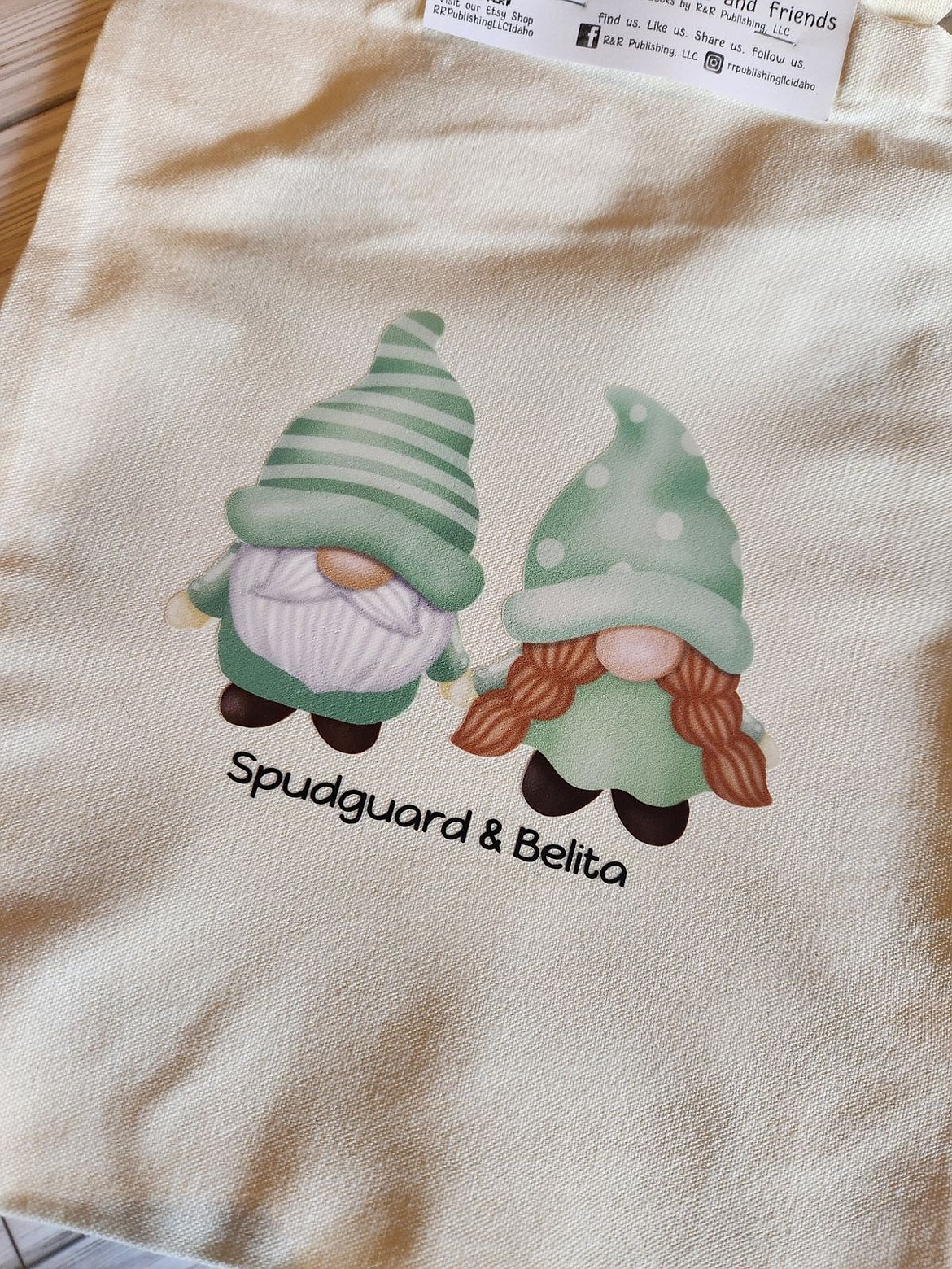 Spudguard and Belita, created by Renee Newton, are two of the many characters in a new children's book series launched by Newton and her mother-in-law, Rhonda Newton of Rathdrum. The characters are pictured here on a book bag, one of many items Rhonda has crafted to go along with the books.