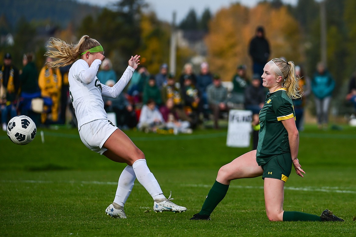 Whitefish's Isabelle Cooke (20) shoots in the second half against Billings Central at Smith Fields on Saturday, Oct. 14. (Casey Kreider/Daily Inter Lake)