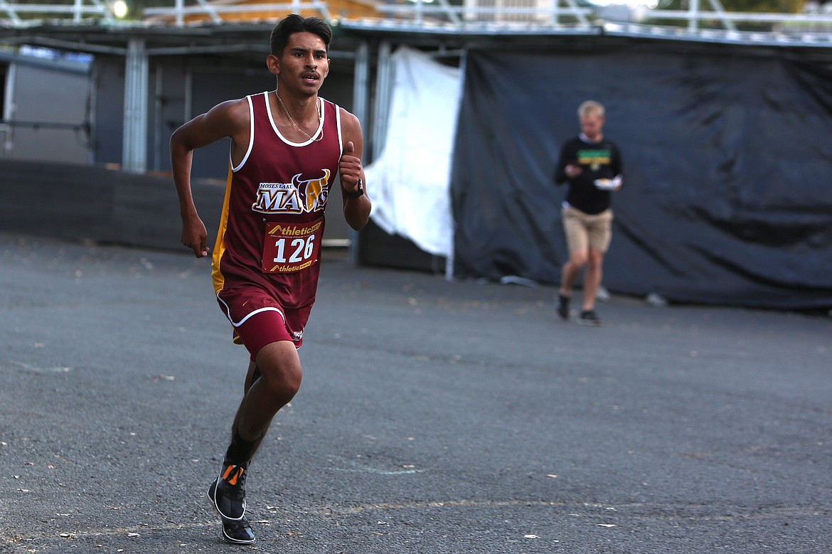 Moses Lake junior Angel Verduzco (126) had the team’s highest finish at No. 3 overall in the boys varsity race.