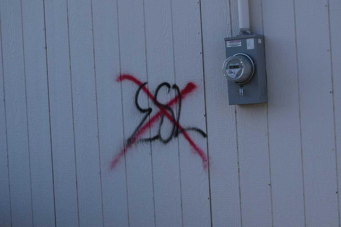 Graffiti on an Othello building. Such markings are often a sign that gangs are present in a city. Gang activity in Othello ebbs and flows, and it seems to be decreasing currently, according to the Othello Police Department.