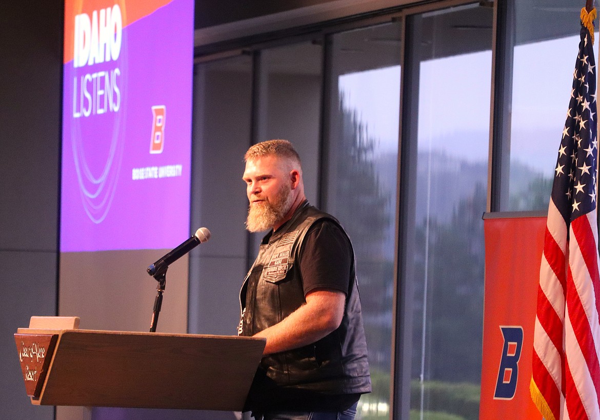 Gabe Bujko speaks during "Idaho Listens" at the Hagadone Event Center on Monday night.