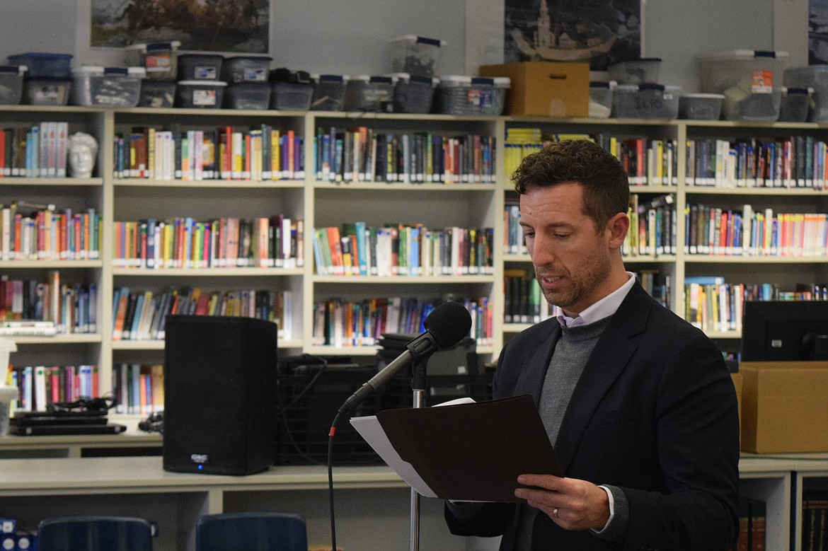 D.A. Davidson & Co. Managing Director Cory Plager presents to the Warden School Board Thursday evening regarding where Warden sits with its current levies and its options for renewing its levies, which the school district is scheduled to do in February.