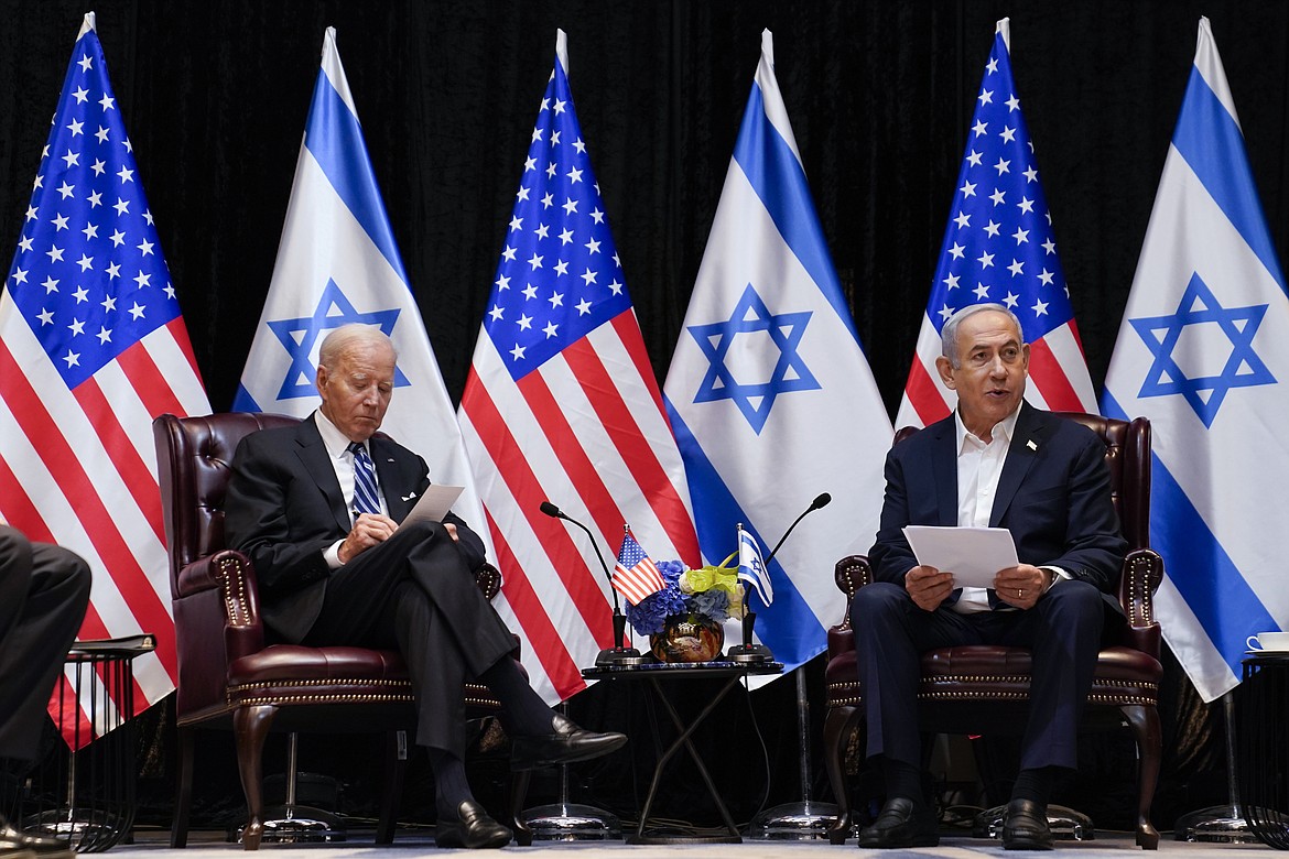 President Joe Biden delivers remarks on the war between Israel and Hamas after meeting Israeli Prime Minister Benjamin Netanyahu, Wednesday, Oct. 18, 2023, in Tel Aviv. (AP Photo/Evan Vucci)