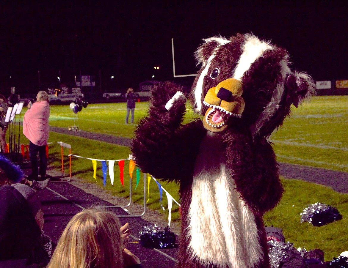 Buddy the Badger gives out treats at the Homecoming game on Oct. 13.