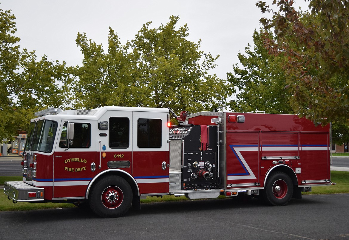 The Adams County Fire District 5’s new fire engine sits outside Othello City Hall prior to the Oct. 2 city council meeting. ACFD’s annual Fire Prevention Week open house Oct. 12 showed off the new vehicle.