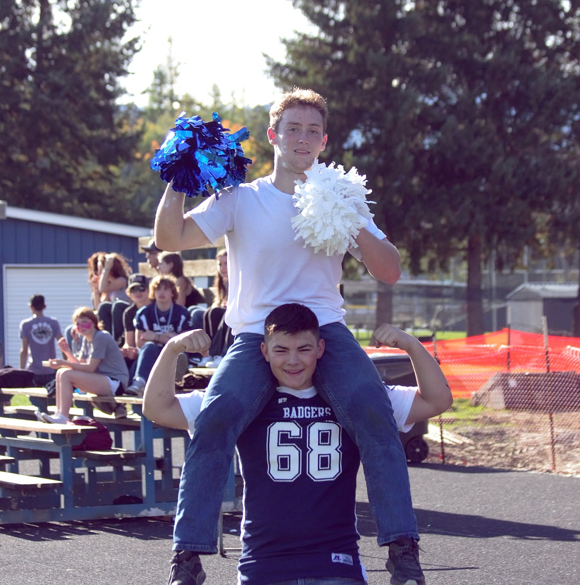 Powder Cheer participants practice their stunting during Powderpuff Football.