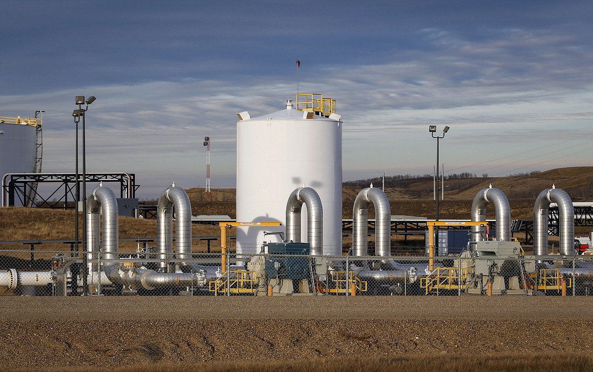 TC Energy's Keystone pipeline facility is seen in Hardisty, Alberta, on Nov. 6, 2015. Federal regulators on Thursday, Oct. 19, 2023, approved the expansion of a natural gas pipeline owned by TC Energy in the Pacific Northwest over the protest of environmental groups and top West Coast officials. The pipeline project, known as GTN Xpress, belongs to TC Energy of Calgary, Canada — the same company behind the now-abandoned Keystone XL crude oil pipeline. (Jeff McIntosh/The Canadian Press via AP, File)