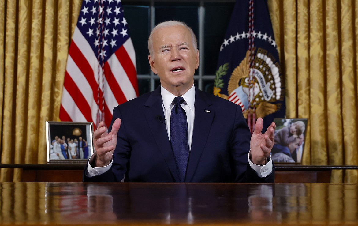 President Joe Biden speaks from the Oval Office of the White House Thursday, Oct. 19, 2023, in Washington, about the war in Israel and Ukraine. (Jonathan Ernst/Pool via AP)