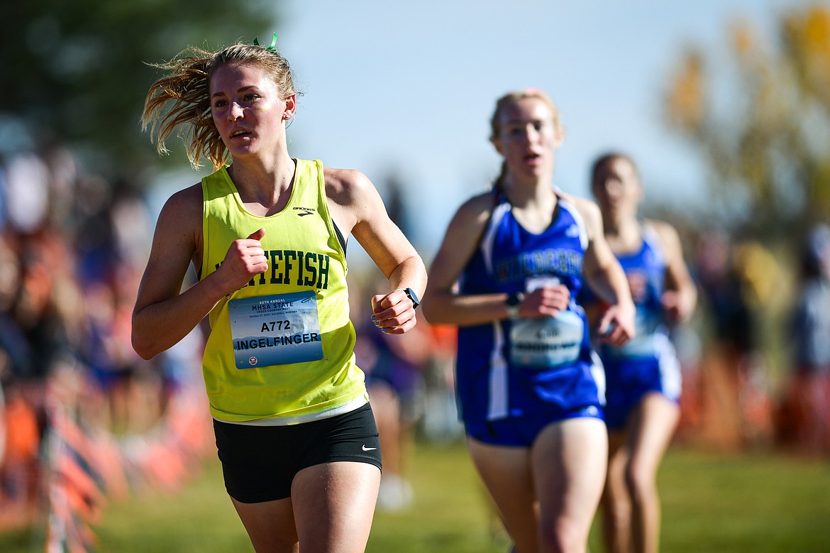 Whitefish's Maeve Ingelfinger runs the course during the Class A girls race at the state cross country meet at Rebecca Farm on Saturday, Oct. 21. (Casey Kreider/Daily Inter Lake)